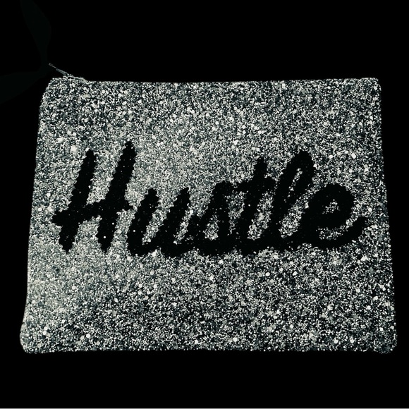 Lisa Bea Accessories - Y2K Lisa Bea large glitter zipper ‘Hustle” pouch.  Purchased in the U.K.